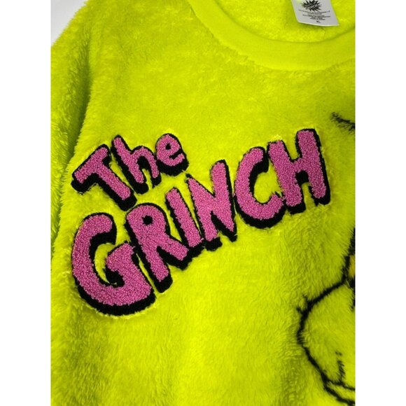 The Grinch Womens Fleece Woobie Sweatshirt Plush Fleece Large Neon Green - Picture 4 of 7